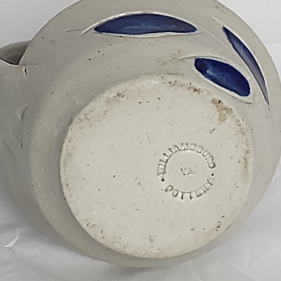 Williamsburg Pottery Cobalt Blue Leaf Salt Glaze Stoneware Candlestick Holder 5" - Picture 5 of 7